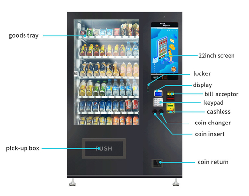 Distributori automatici di Internet dell'autoadesivo dell'involucro del touch screen su misura dello spuntino e della bevanda per il mercato del Pakistan
